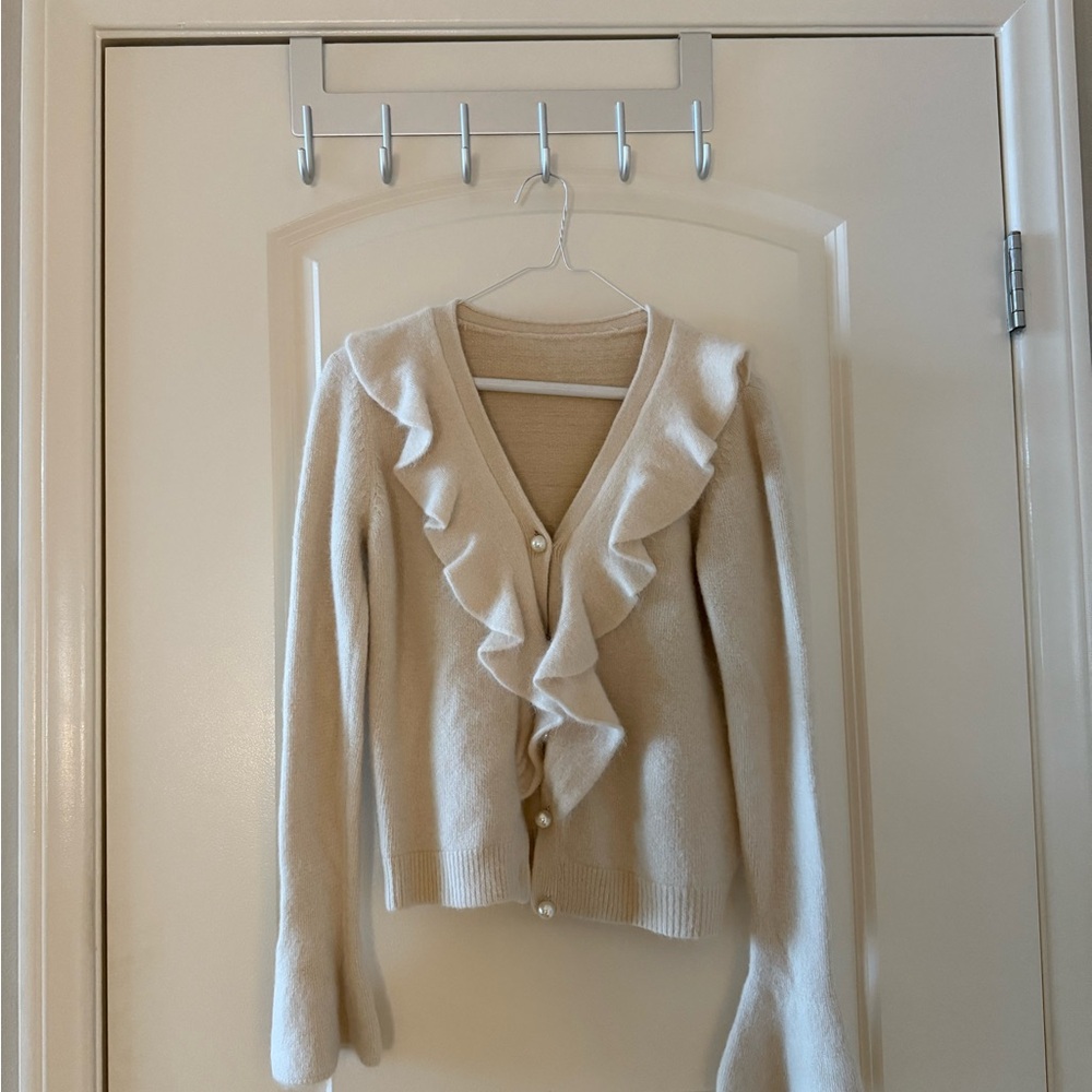 Cream Ruffled Women's Sweater